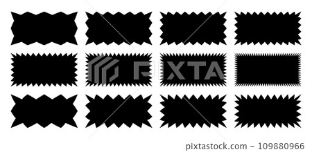 Zig Zag Edge Rectangle Shapes Set. Vector Wavy Frame Rectangular. Abstract Elements Badge and Label Zig Zag Edge Rectangle Shapes Set. Vector Wavy Frame Rectangular. Abstract Elements Badge and Label 109880966