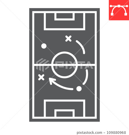 Soccer tactics glyph icon, field and tactic, soccer strategy vector icon, vector graphics, editable stroke solid sign, eps 10. 109880968