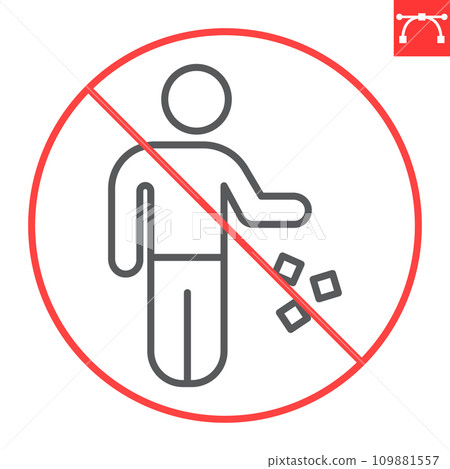 No littering line icon, prohibition and forbidden, do not litter sign, vector graphics, editable stroke outline sign, eps 10. No littering line icon, prohibition and forbidden, do not litter sign, vector graphics, editable stroke outline sign, eps 10. 109881557