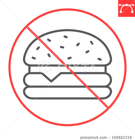 No fast food line icon, prohibition and forbidden, no burger sign, vector graphics, editable stroke outline sign, eps 10. 109881558