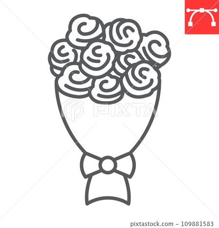 Bouquet of flowers line icon, valentines day and floral, bouquet of roses vector icon, vector graphics, editable stroke outline sign, eps 10. 109881583