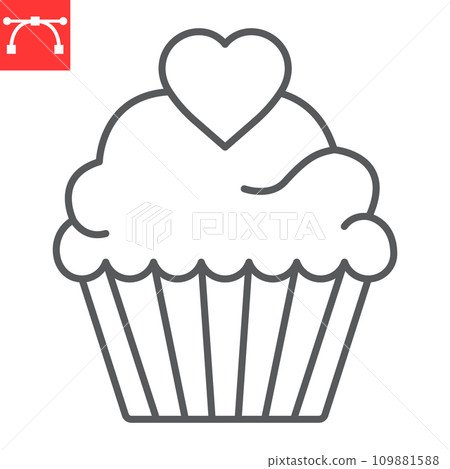 Cupcake with heart line icon, valentines day and sweet, muffin vector icon, vector graphics, editable stroke outline sign, eps 10. Cupcake with heart line icon, valentines day and sweet, muffin vector icon, vector graphics, editable stroke outline sign, eps 10. 109881588