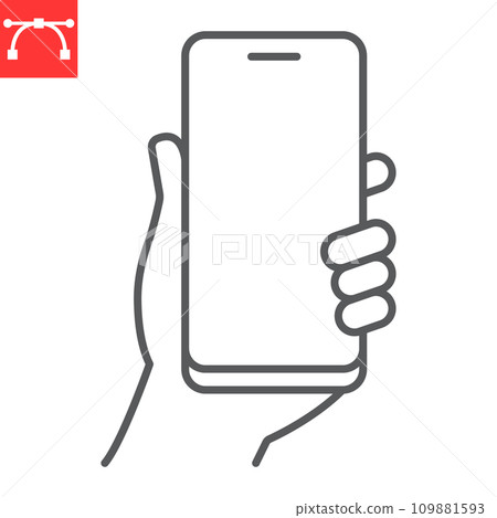 Selfie line icon, capture and photography, hand hold smartphone vector icon, vector graphics, editable stroke outline sign, eps 10. 109881593
