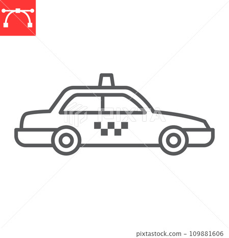 Taxi car line icon, transportation and vehicle, taxi cab vector icon, vector graphics, editable stroke outline sign, eps 10. 109881606