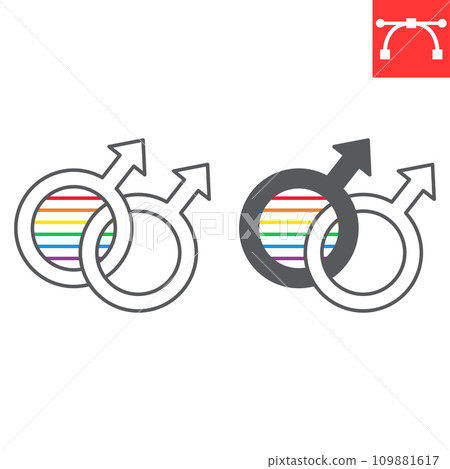 Gay line and glyph icon, LGBT and gender, gay vector symbol, vector graphics, editable stroke outline sign, eps 10. 109881617