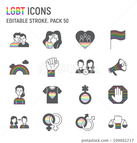 LGBT glyph icon set, lgbtq collection, vector graphics, logo illustrations, pride month vector icons, gender signs, solid pictograms, editable stroke 109882217