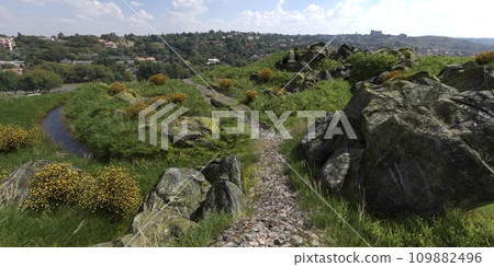 Path in the mountains 3D illustration 109882496