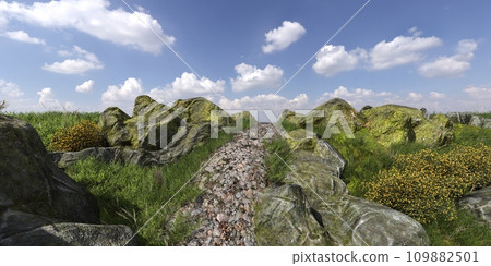 Path in the mountains 3D illustration 109882501