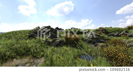 Path in the mountains 3D illustration 109882516