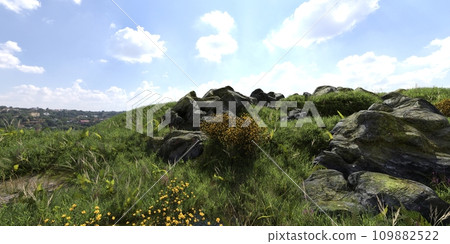 Path in the mountains 3D illustration 109882522