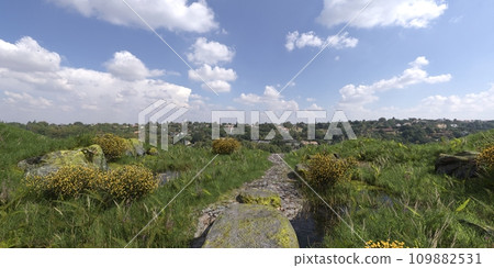 Path in the mountains 3D illustration 109882531