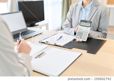 Business woman giving estimates for various products 109882742