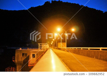 The top of Tainaigawa Dam illuminated at night The top of Tainaigawa Dam illuminated at night 109882952