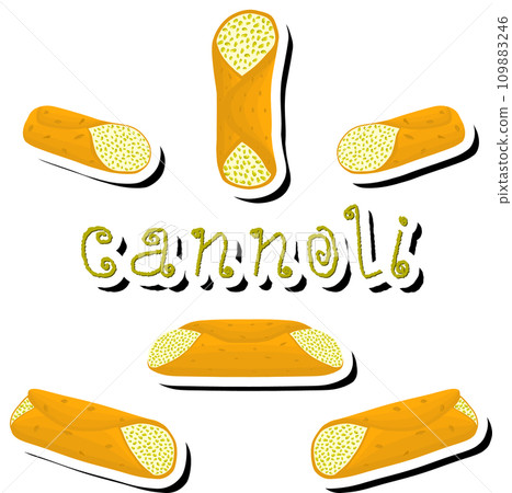 Illustration on theme big set different types sweet waffles Sicilian dessert cannoli 109883246
