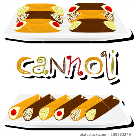 Illustration on theme big set different types sweet waffles Sicilian dessert cannoli 109883249