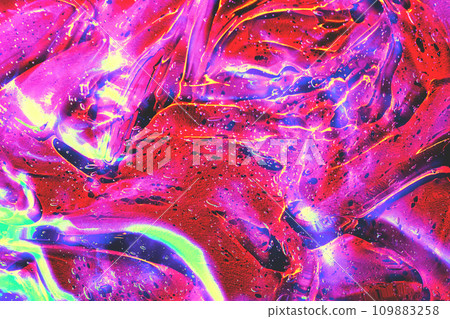 Abstract purple, green, orange cosmetic gel serum background texture 109883258
