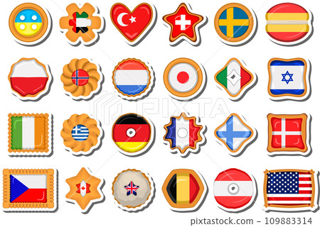 Set homemade cookie with flag country world in tasty biscuit Set homemade cookie with flag country world in tasty biscuit 109883314