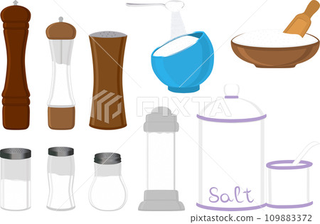 big set different types glassware filled salt 109883372