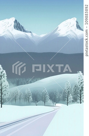 Nature landscape and snowy roads in winter. Nature landscape and snowy roads in winter. 109883892