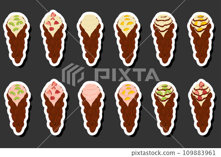 Illustration on theme big kit different types cone waffle with bubbles for dessert biscuit Illustration on theme big kit different types cone waffle with bubbles for dessert biscuit 109883961