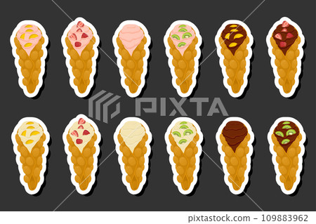 Illustration on theme big kit different types cone waffle with bubbles for dessert biscuit 109883962