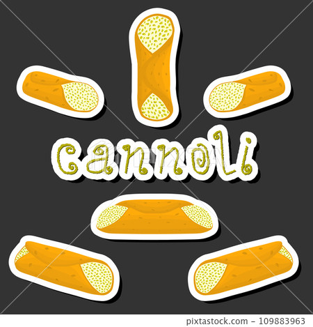 Illustration on theme big set different types sweet waffles Sicilian dessert cannoli 109883963