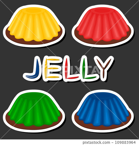 Illustration on theme big set different types dessert jelly, shiny pudding made from colorful gelatin shape 109883964