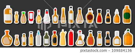 Illustration on theme big kit varied glass bottles filled thick sauce mustard 109884136