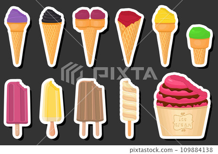 Illustration on theme big kit ice cream popsicle different types in cone waffle cup 109884138
