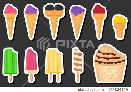 Illustration on theme big kit ice cream popsicle different types in cone waffle cup 109884139