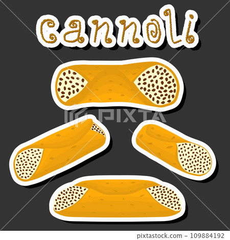 Illustration on theme big set different types sweet waffles Sicilian dessert cannoli 109884192