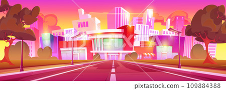 Cartoon sunrise or sunset city landscape Cartoon sunrise or sunset city landscape 109884388