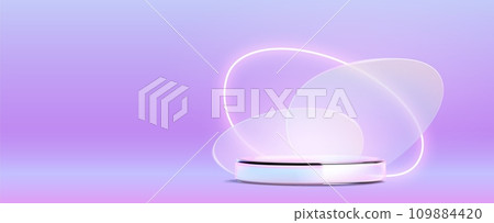 Round glass platform with neon ring 109884420