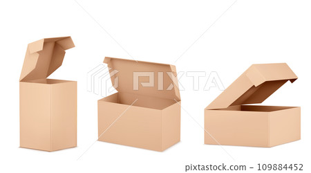 Brown open cardboard box mockup. Brown open cardboard box mockup. 109884452