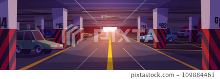 Underground parking with retro cars Underground parking with retro cars 109884461