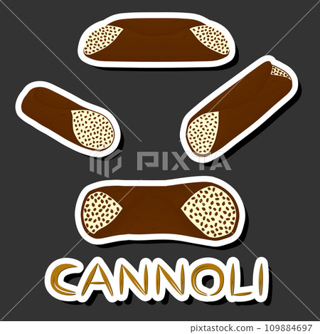 Illustration on theme big set different types sweet waffles Sicilian dessert cannoli 109884697