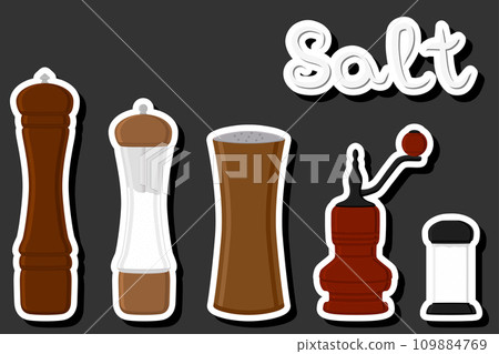 Illustration on theme big set different types ware filled salt for organic cooking 109884769