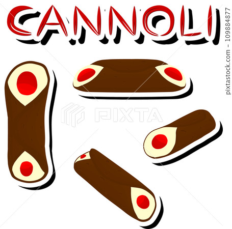 Illustration on theme big set different types sweet waffles Sicilian dessert cannoli 109884877
