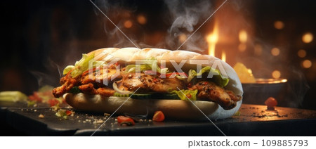 hot spicy vegetarian shawarma sandwich with smoke 109885793