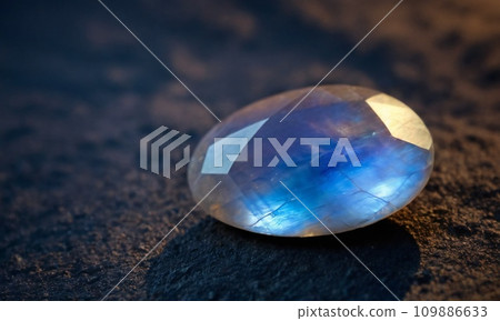 Natural precious moonstone on a brown background. Natural stone adularia 109886633