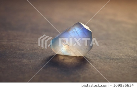 Natural precious moonstone on a brown background. Natural stone adularia 109886634