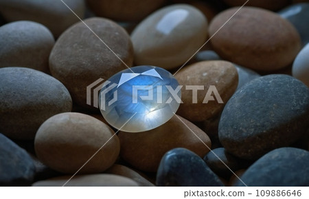 Natural precious moonstone on a brown background. Natural stone adularia 109886646