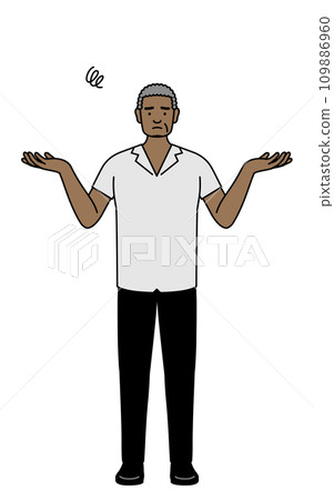 African senior man spreading his arms out in trouble 109886960