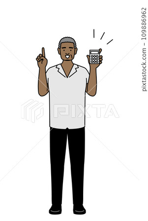 African senior man pointing with a calculator African senior man pointing with a calculator 109886962