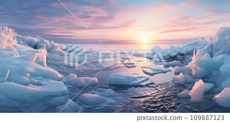 sunrise, ice caves, nature, wintertime 109887123