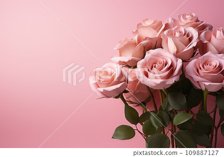 pink roses on a pink background pink roses on a pink background 109887127