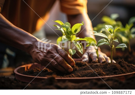 hands of a person planting a plant hands of a person planting a plant 109887172