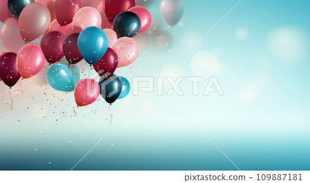party birthday background with balloons and confetti 109887181