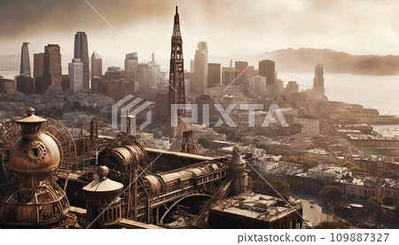 steampunk cityscape 109887327