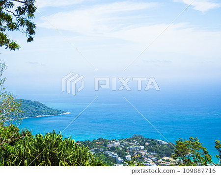 Sea Top View Drone Aerial Blue Ocean Water Phuket Island Thailand Surface Wave Travel Summer Tropical Nature Texture Shore Beautiful Wave Seascape for Vacation, Smooth Wallpaper Outdoor Coast. 109887716